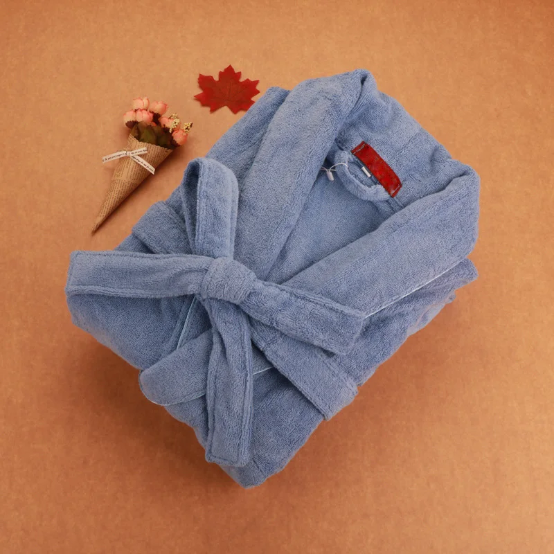 Men Women 100% Cotton Terry Bathrobe Lovers Solid Towel Sleepwear Long Bath Robe Kimono Femme Dressing Gown PA2352 | Женская одежда