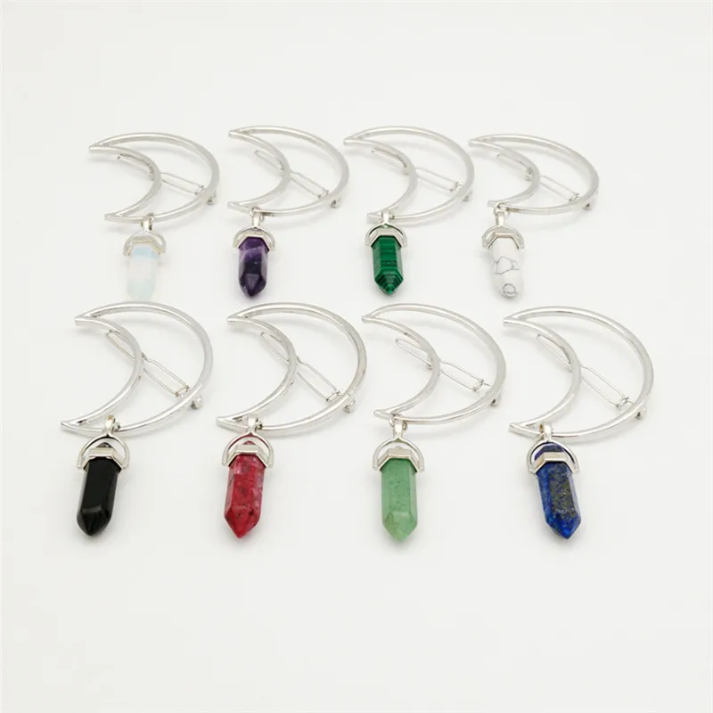 Free Shipping Vintage New Moon Metal Hair Pins Gift Jewelry Elegant Hexagon Prism Stone Charms Clip Accessories for Women | Украшения и