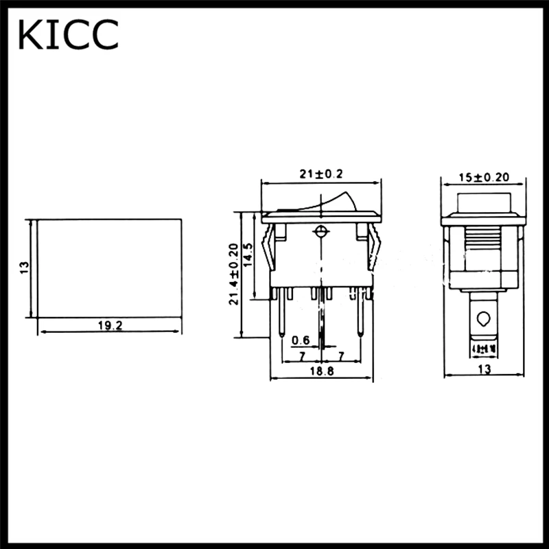 

15*21MM Rocker Switch Red KCD1-103 3Pin 2File Seesaw switch Power switch 5Pcs