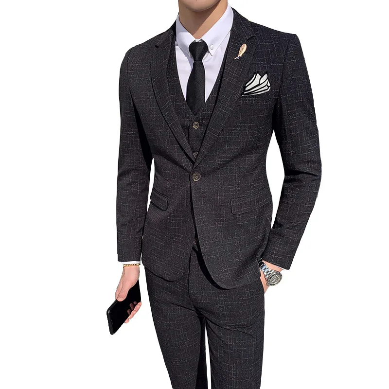 

Trajes Hombres Boda British Style Business Slim Solid Color Suits 3pcs Groomsmen Dress Wedding Suit for Men 2019