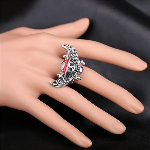 Hot Anime One Piece Portgas skull male rings rotatable Angel Wings personality for men jewelry 2016 new arrival | Украшения и