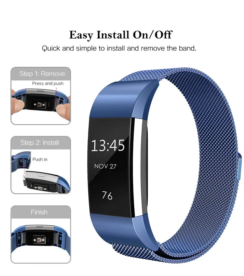 Хохлатая Миланская петля ремешок для часов для браслета FitBit Charge 2 Замена наручных часов браслет из нержавеющей стали ремень аксессуары