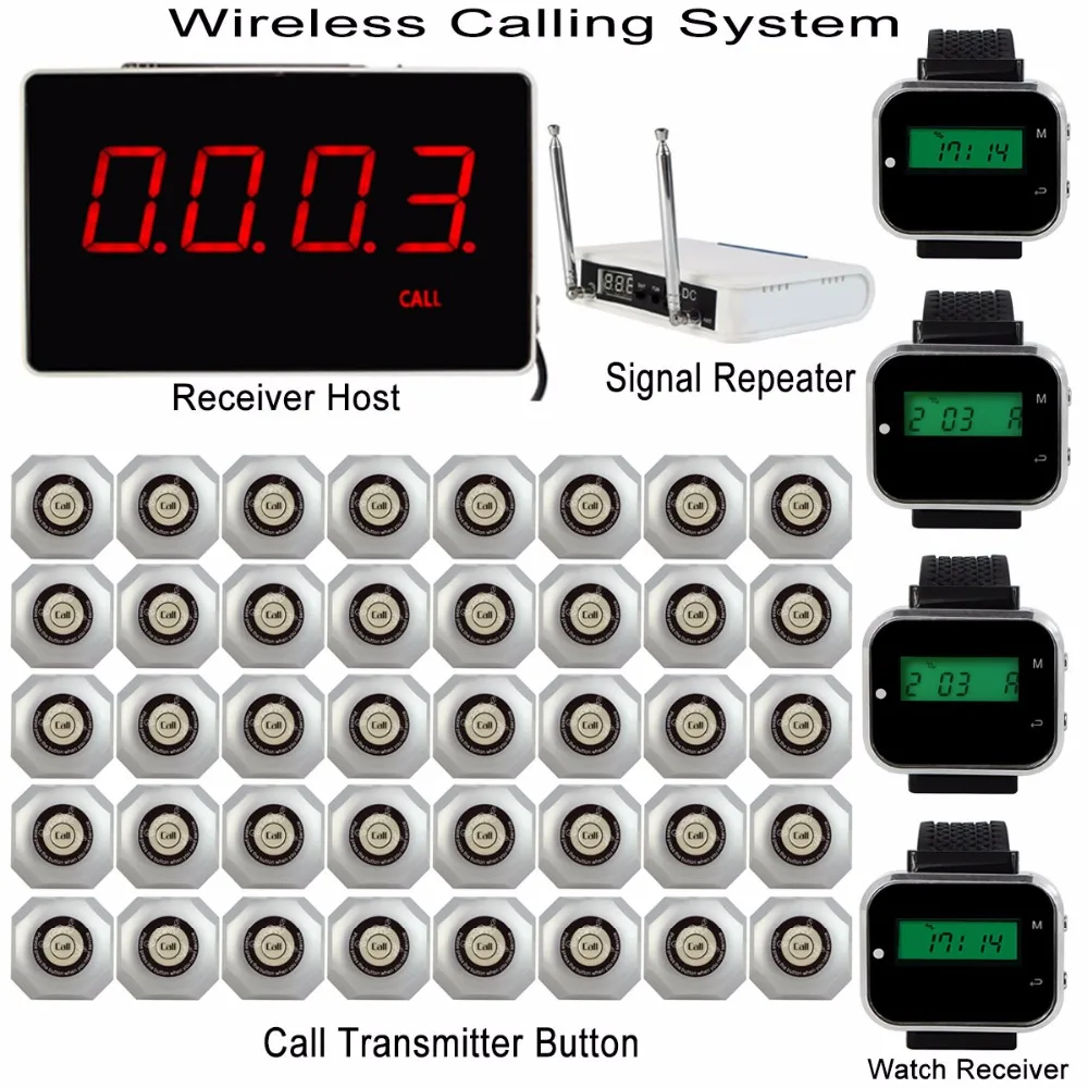 Беспроводная пейджер система вызова для ресторана с хостом приемника + 4 шт.