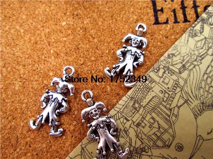 

100pcs--Clown Charms, Antique Tibetan Silver Tone Clown charm pendant, 24x12mm