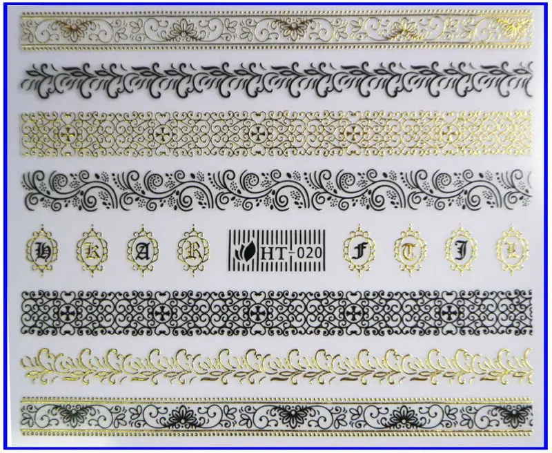 Черный золотой серебряный самоклеющийся 3D стикер для дизайна ногтей тату