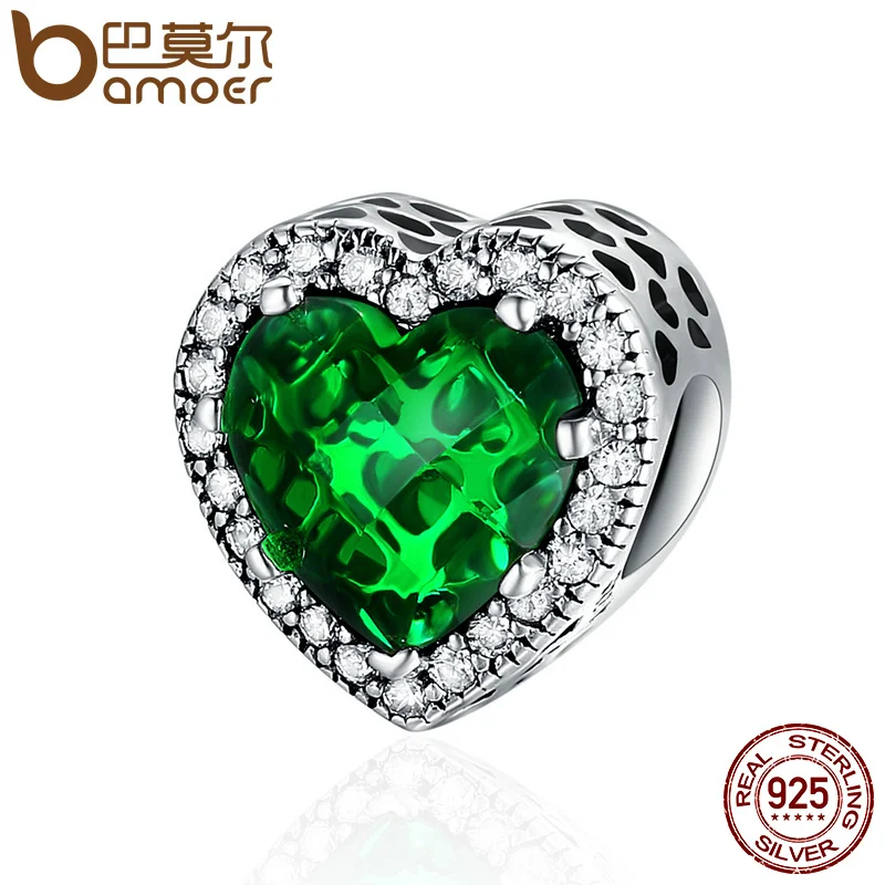 BAMOER 925 пробы, серебро, 6 цветов, Сияющие шармы в виде сердец, бусины, подходят к оригинальному браслету, ювелирное изделие, подарок подруге PSC138