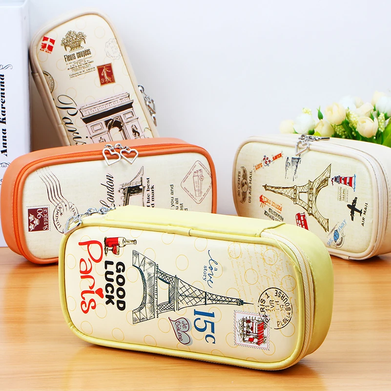 Корейский Творческий школьный Карандаш Чехол для девочек с пинтом Эйфелевой