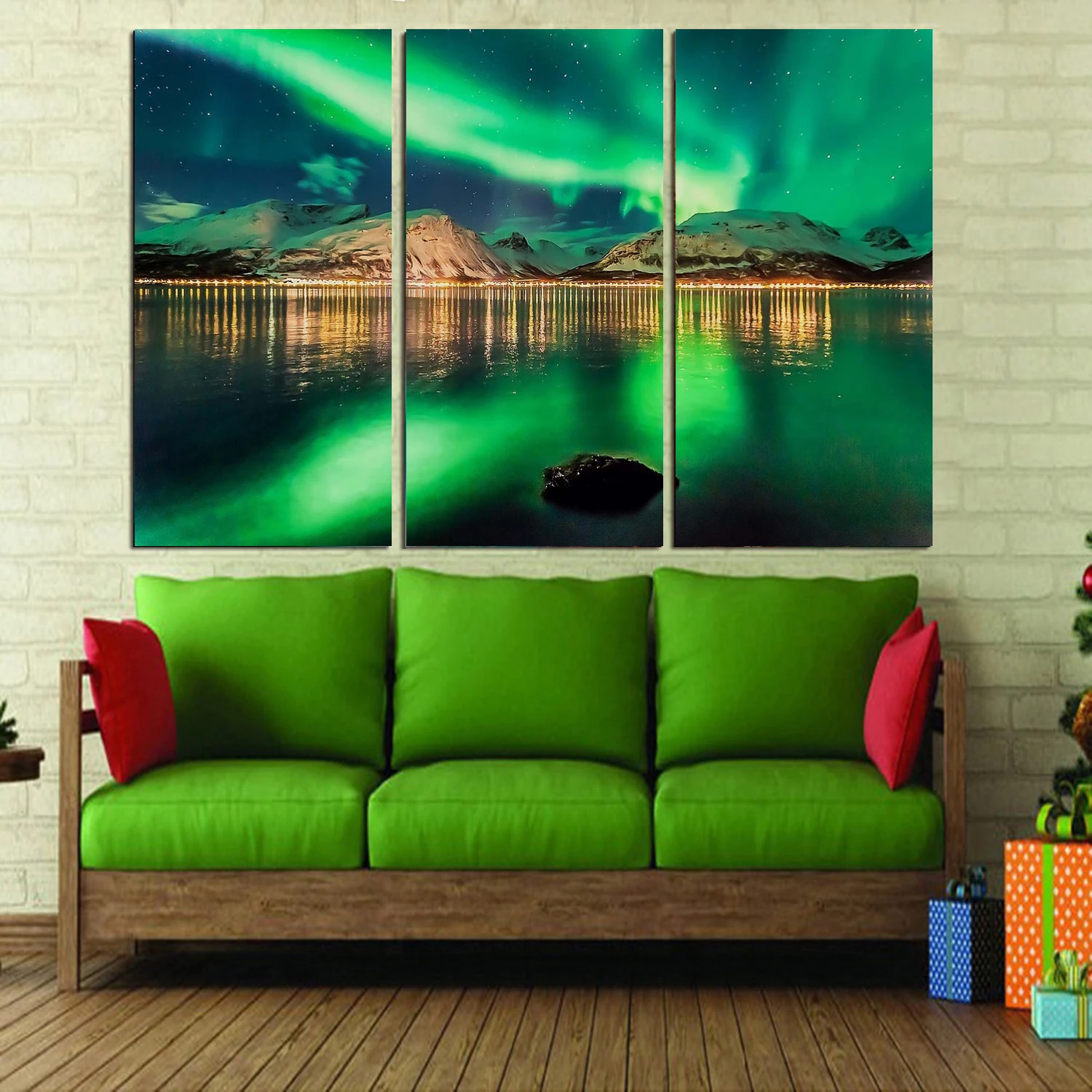 Прямая поставка 3 панели печатная картина Aurora Borealis Настенная украшение для дома