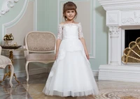 2020 a line flower girl dresses lace whiteivory holy first communion dress little girls half sleeve children dress for wedding