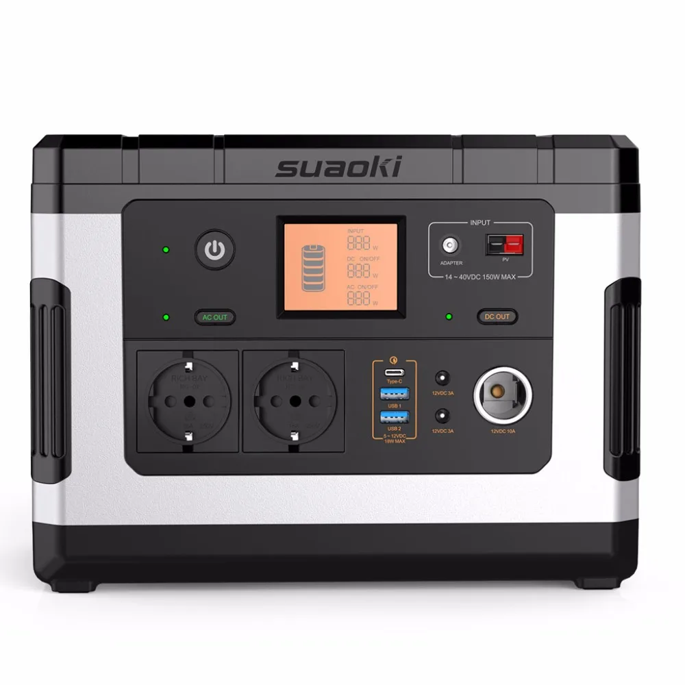 Suaoki G500 500Wh 300 Вт AC/DC 12 В портативная электростанция портативный Перезаряжаемый солнечный генератор для автомобиля Аварийный кемпинг на открытом воздухе