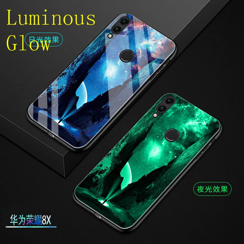 Светящийся чехол для huawei Honor 8X Max, чехол из закаленного стекла, задняя крышка для huawei Enjoy Max, чехол, силиконовый чехол для телефона