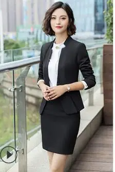 blazer and skirt Модный приталенный женский пиджак с разрезом и длинным рукавом, OL Блейзер, элегантная верхняя одежда из двух частей, брючный костюм, деловая, офисная, рабочая одежда 9993 - Цвет: blazer and skirt