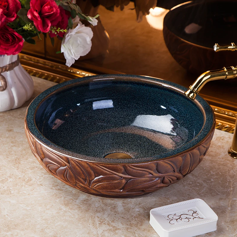Hot Selling Jingdezhen Ceramic Wash Basin green bathroom sinks countertops leaf design | Обустройство дома