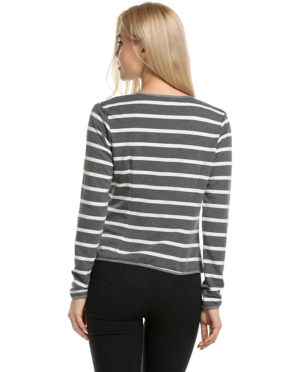 Женское базовое пальто с круглым вырезом облегающее в полоску длинными рукавами