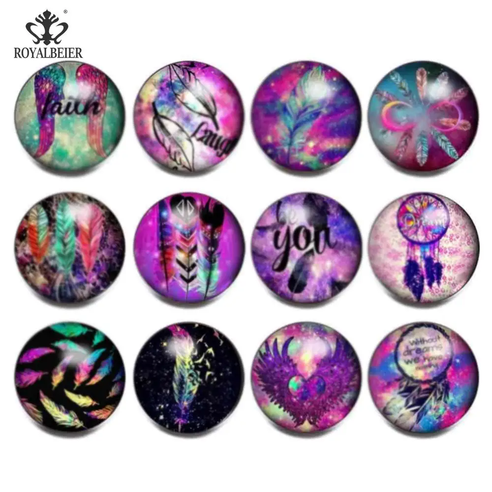 KZ1081e Royalbeier 12pcs Cartoon Snap Buttons Fox Print Glass Cabochon Fit Snap Bracelets Necklace 18mm Beads Charms DIY Jewelry Buttons - Окраска металла: KZ1081e