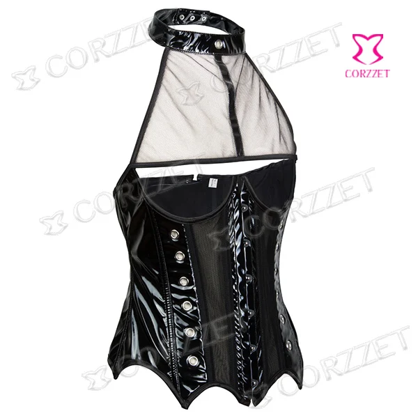 Женский Готический корсет в стиле стимпанк черный сетчатый из ПВХ со стальными