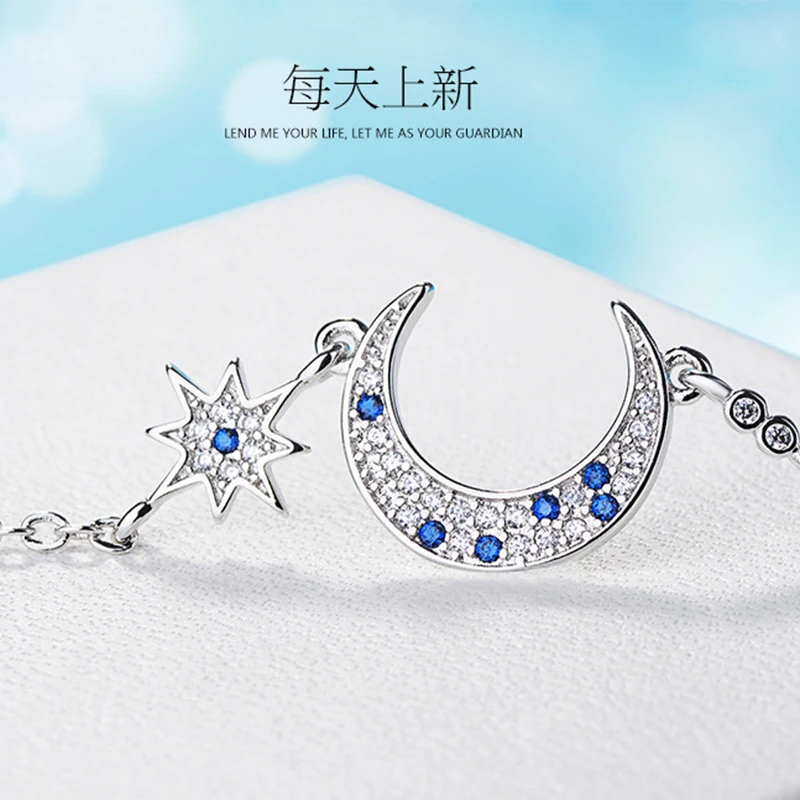 XIYANIKE 925 Sterling Sliver Crescent Moon Star Adjustable Chain Bracelets For Women Luxury Gift Fashion Armband Accessory | Украшения и
