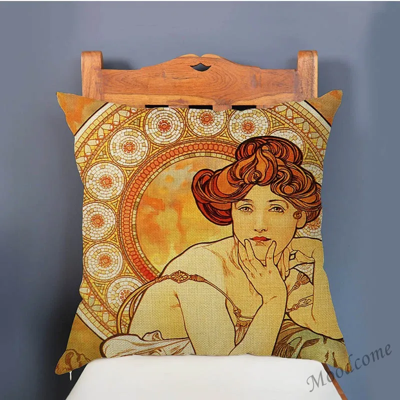 Винтажная Европейская художественная Nouveau Mucha галерея декоративная подушка для