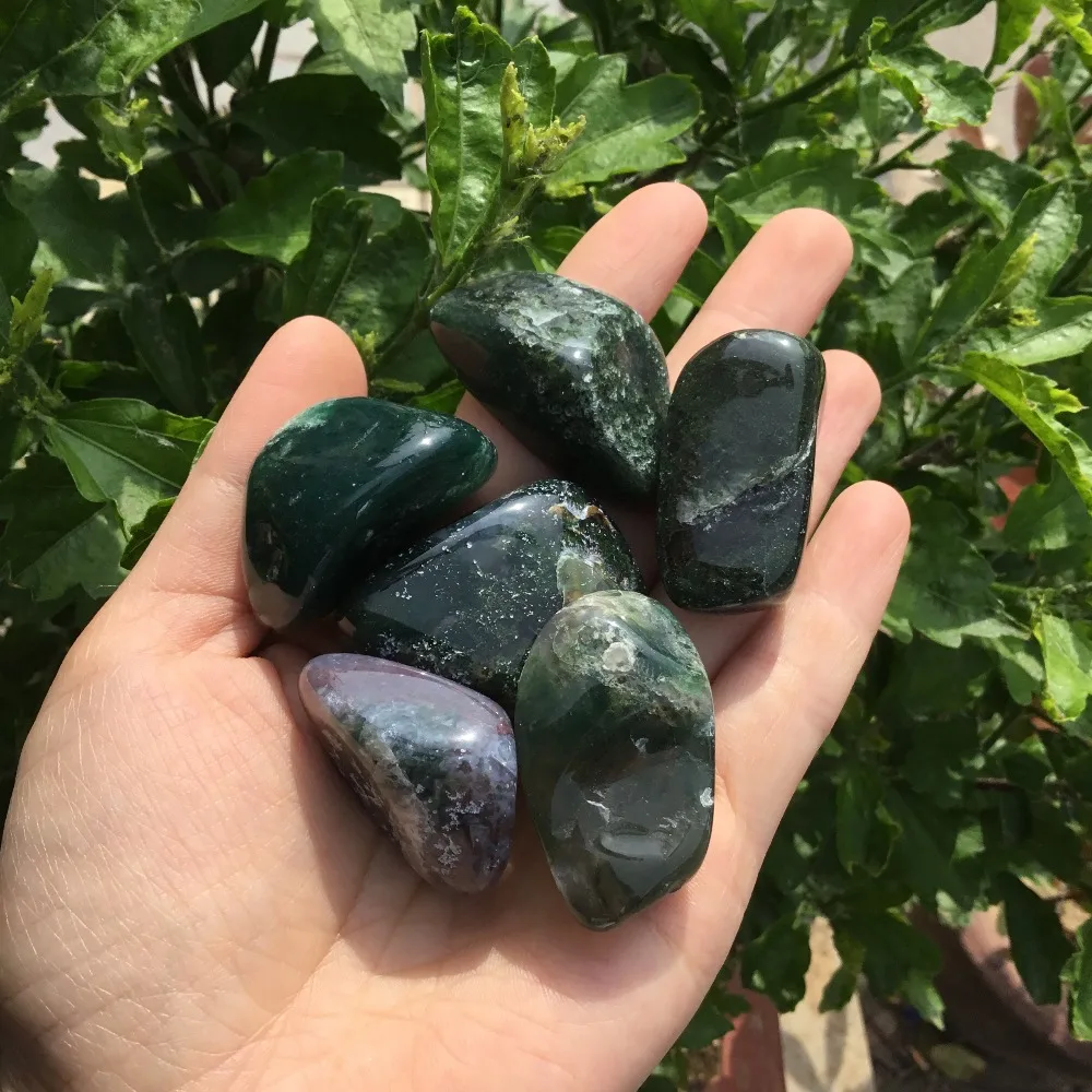 

Natural Green Moss Agate Tumbled Stones Healing Crystal Stone