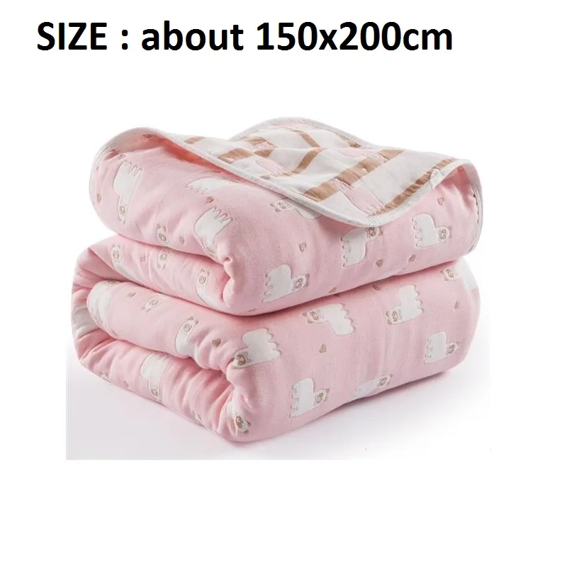 pink alpacal150x200 Детское мягкое теплое покрывало, Осеннее Детское покрывало для кровати, одеяло, 6 слоев муслина, хлопок, марля, динозавр, детское одеяло, банное полотенце - Цвет: pink alpacal150x200