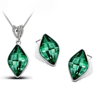wholesale silver plated rhombus design austrian crystal fashion jewelry sets 12 colors