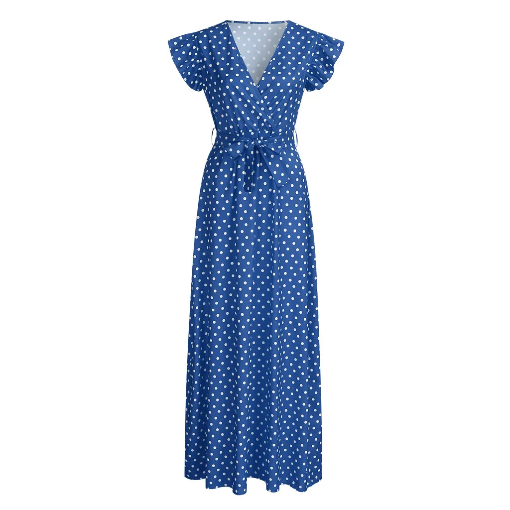 Fashsiualy Для женщин Vestido 2019 летнее платье Бохо длинное с оборками в горошек без