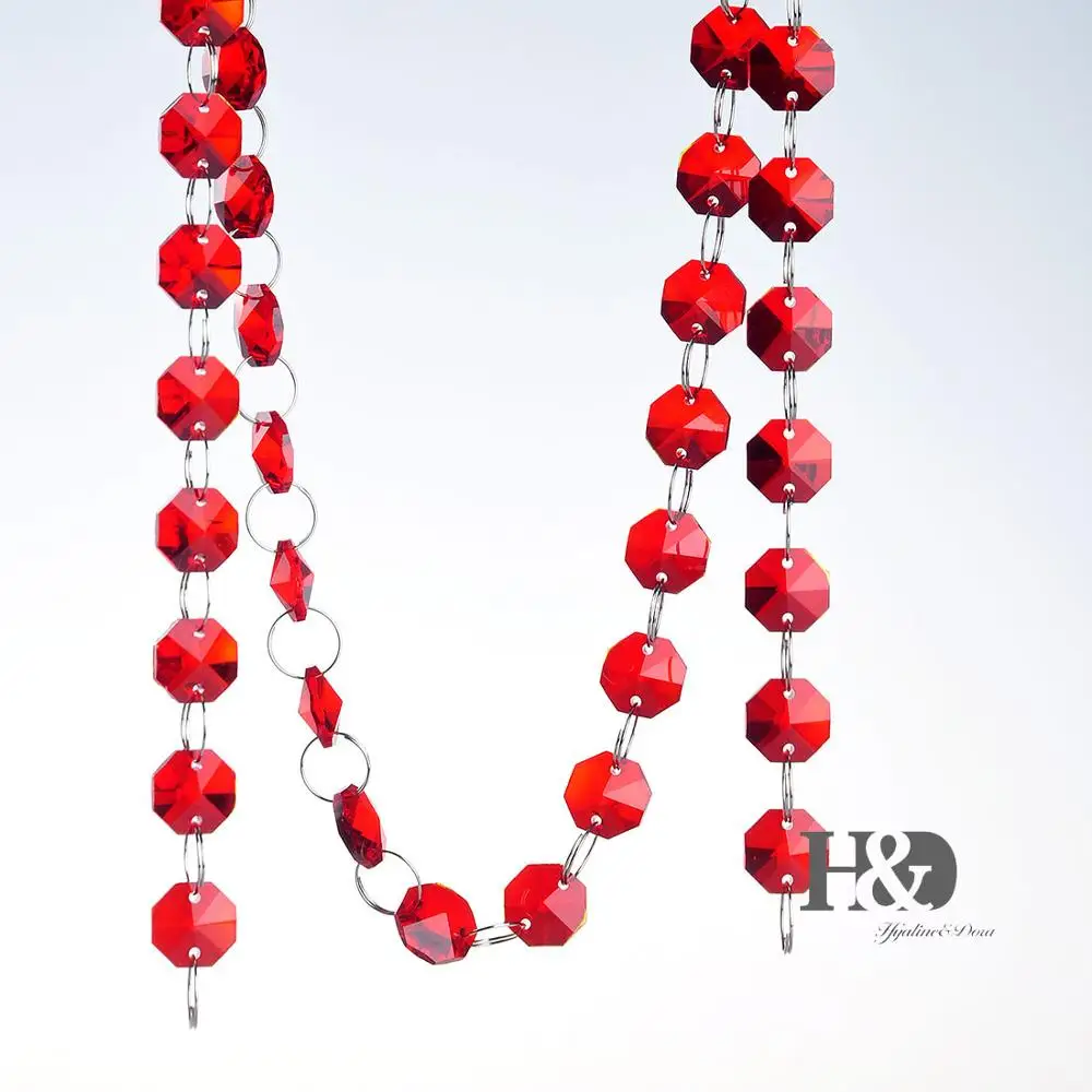 Red Цветная жемчужина цепи 7 футов Кристалл DIY Радужная гирлянда 14 мм нить с бусинами из кристаллов восьмиугольная дома окна вечерние Свадебный декор - Цвет: Red