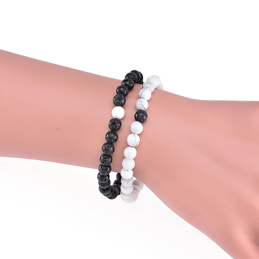 Браслет Howlite из бусин для ароматерапии и лавы, пара браслетов, его и ее любовь, браслет из бусин, фитнес-браслет с голограммой для женщин и мужчин