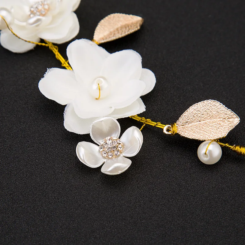 Свадебные ободки с золотыми листьями и жемчугом украшение для волос белым