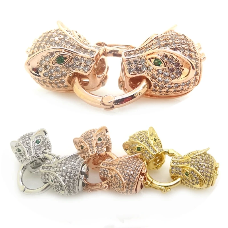 Подвески с зеленым глазом Двойные застежки в форме головы леопарда инкрустацией
