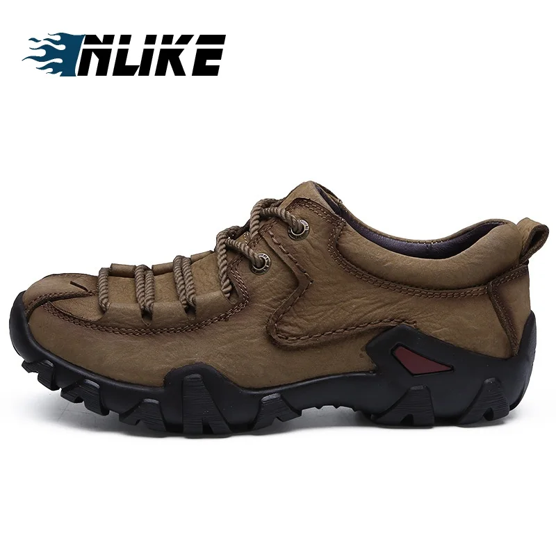 INLIKE Genuine Leather Outdoors Hiking Shoes Men Trekking Athletic Sport Sneakers