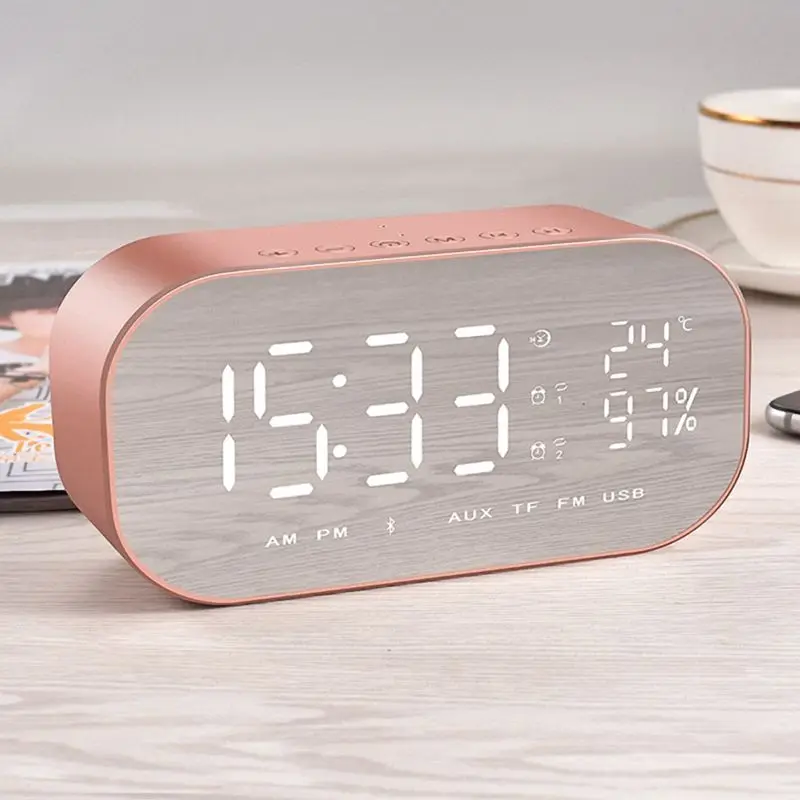 Розовое золото S2 Bluetooth беспроводной мини будильник Зеркало Маленький Стерео