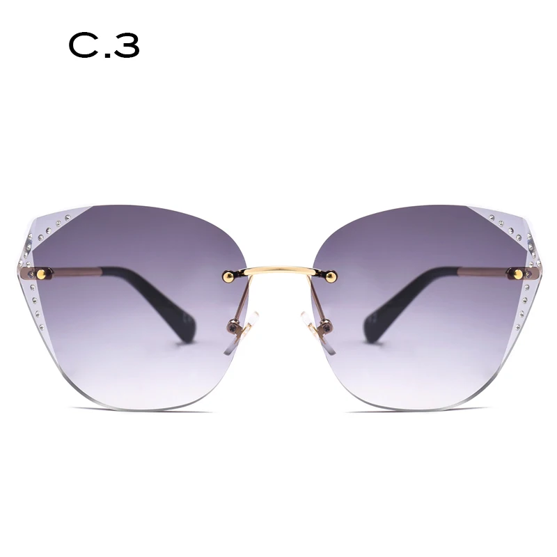 C.3 TAOTAOQI Luxury Cat Eye Sunglasses Women Designer Brand Fashion Rimless Rhinestone Sun Glasses Female UV400 Vintage Eyewear - Цвет линз: C.3