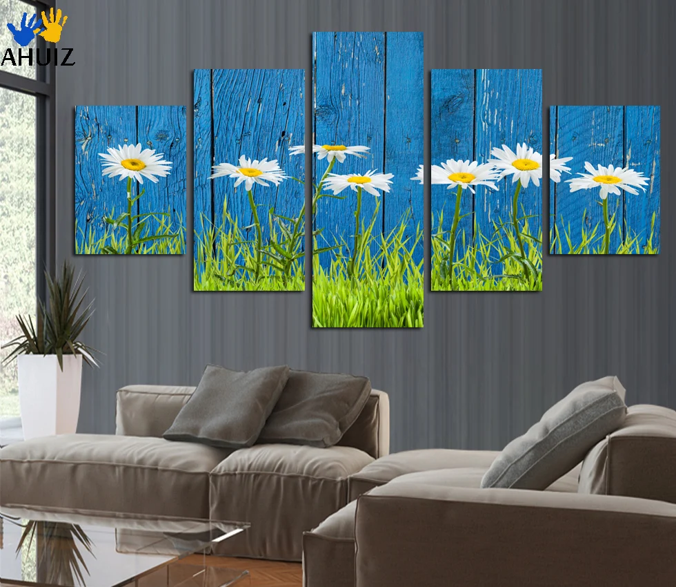 Бесплатная доставка синий фон белый Подсолнух изображения холст рисунок