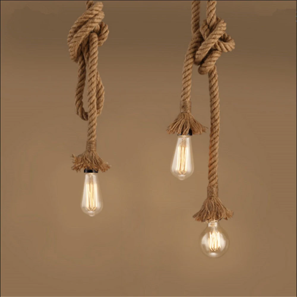 Vintage Hemp Rope Pendant Light AC90-260V Loft Creative Personality Industrial Retro Lamp Edison Bulb E27 Holder Hanging | Лампы и