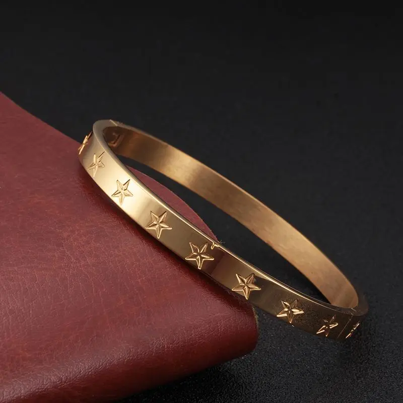 6mm gold Модные из нержавеющей стали розовое золото серебряные браслеты из манжеты браслеты со звездами и браслеты для женщин Свадебная вечеринка ювелирные изделия Pulseira - Окраска металла: 6mm gold