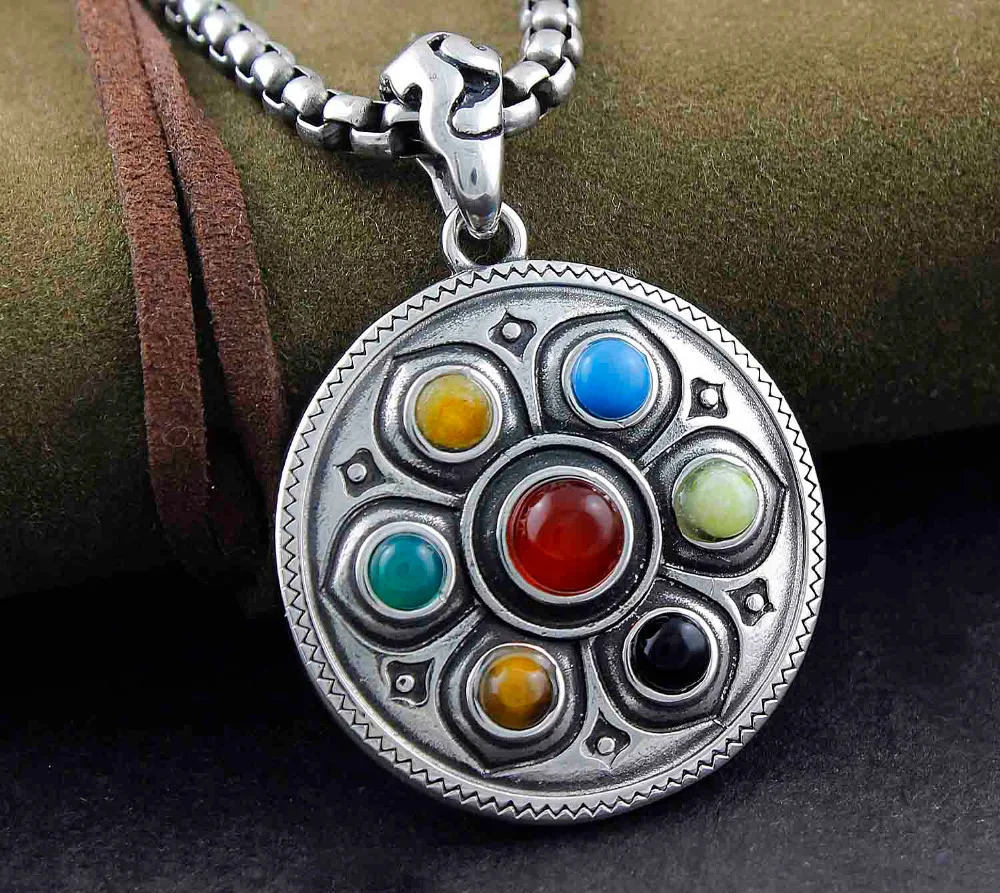 316L тибетские буддистские лотосы из нержавеющей стали мужское ожерелье с