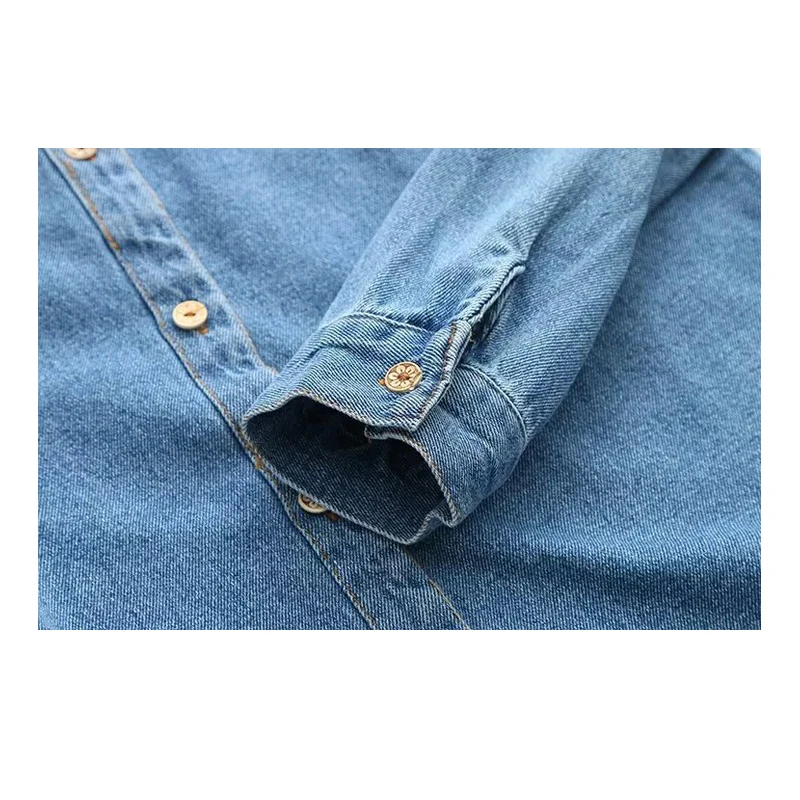 Для женщин Джинсовые рубашки 2017 Женский Blusas милый мультфильм вышитые рубашка