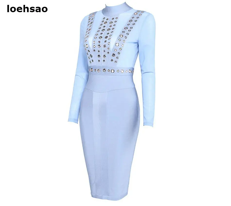 Elegant khaki black blue women bandage dress sequined stand celebrity evening club party bodycon dresses autumn vestidos | Женская