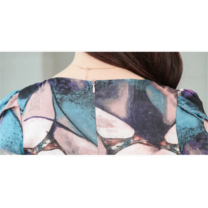 

Summer Dress Women Pink Blue M-3XL Plus Size Chiffon Dress 2019 New Korean Fashion Print Beading Back Zipper Elegant Dress CX920