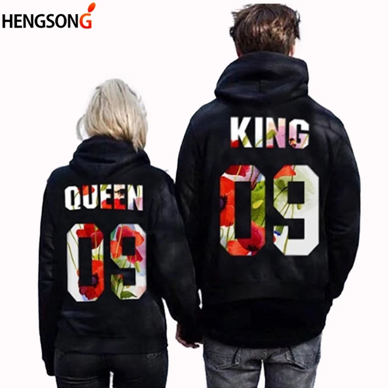 Новые толстовки с капюшоном для влюбленных принтом QUEEN KING 09 женские и мужские