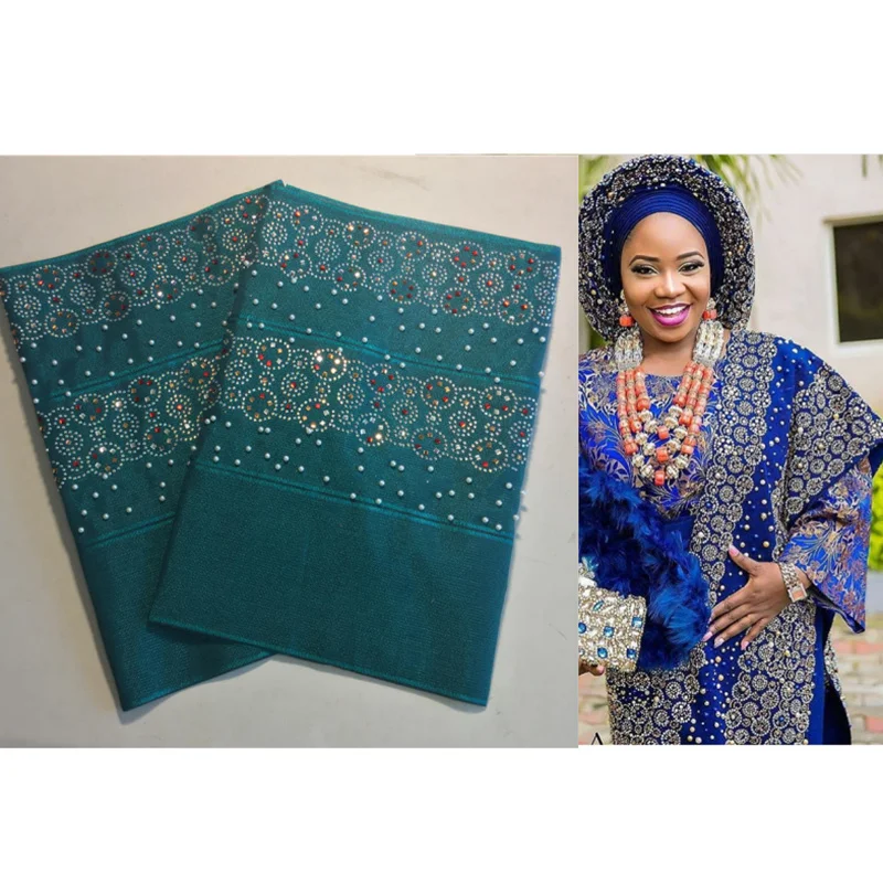ASO OKE Тяжелая качественная Однотонные с инкрустацией большим количеством камней и страз 2 шт./пакет Нигерия хиджаб ASO OKE Headtie 40