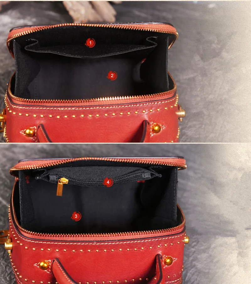 Nesitu Top Quality Flower Pattern Vintage Brown Grey Red Green Genuine Leather Small Women's Handbag Tote Messenger Bags M3028 | Багаж и