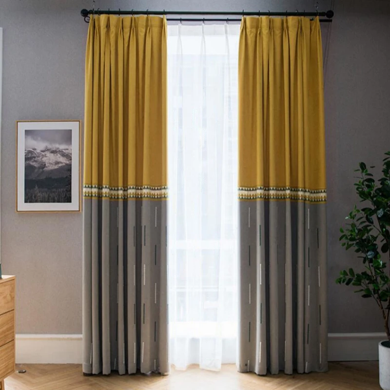 Желто серая прошитая занавеска для окна гостиной роскошная кухня прозрачные