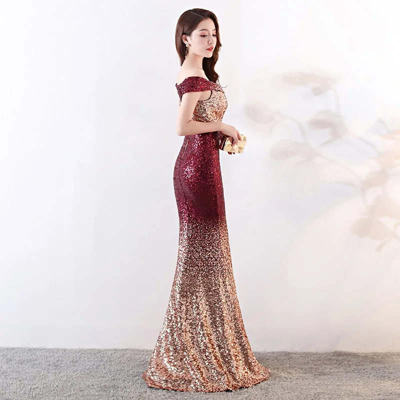 Красное и Золотое градиентное платье с блестками v образным вырезом открытыми