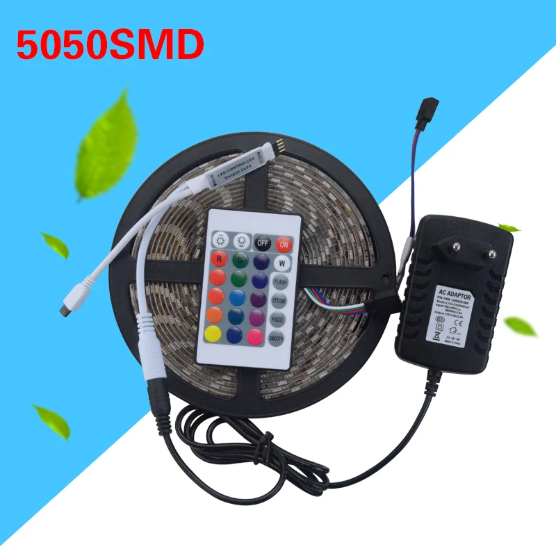 Светодиодная лента Foxanon RGB 5050 SMD 5 м 60 светодиодов/м 300 светодиодов 12 В 3A адаптер