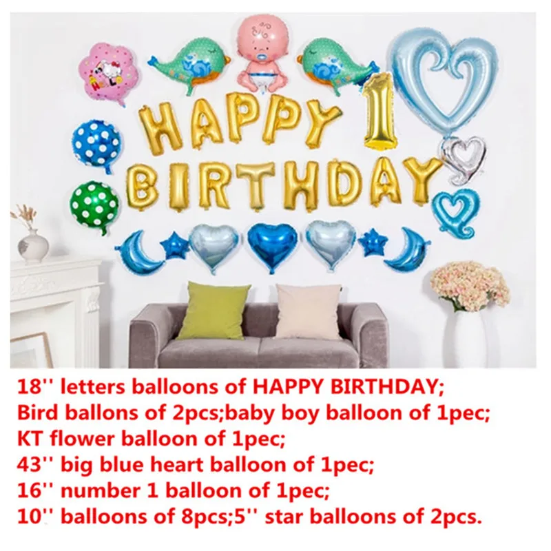 

29 шт., счастливый фотография, украшения для 1-го дня рождения для маленьких мальчиков, шарики для воздушных шаров, подарки для детских меропр...