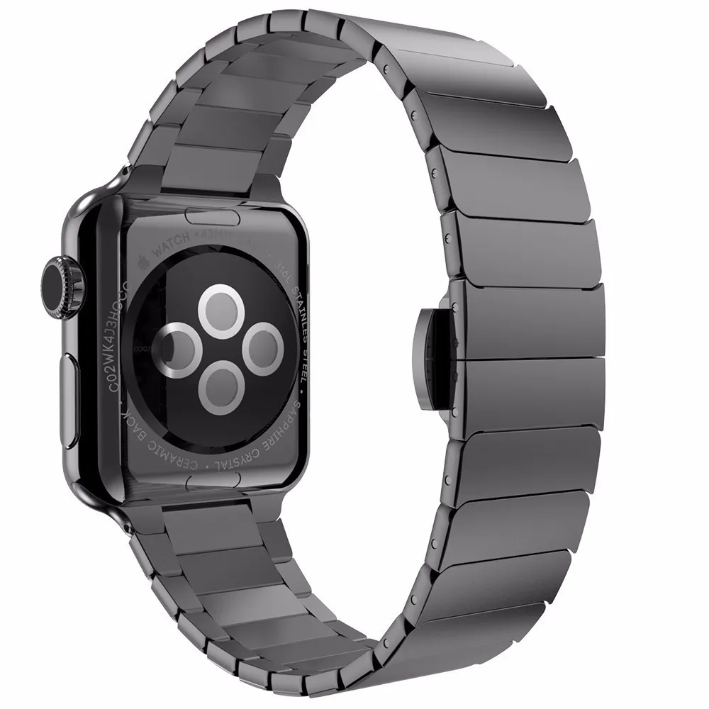 Ремешок из нержавеющей стали для Apple Watch 4 44 мм роскошная застежка-бабочка 38 iwatch 3 2 1