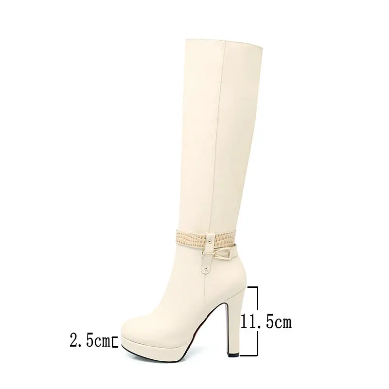 Женские сапоги на молнии до колена из искусственной кожи платформе высоком