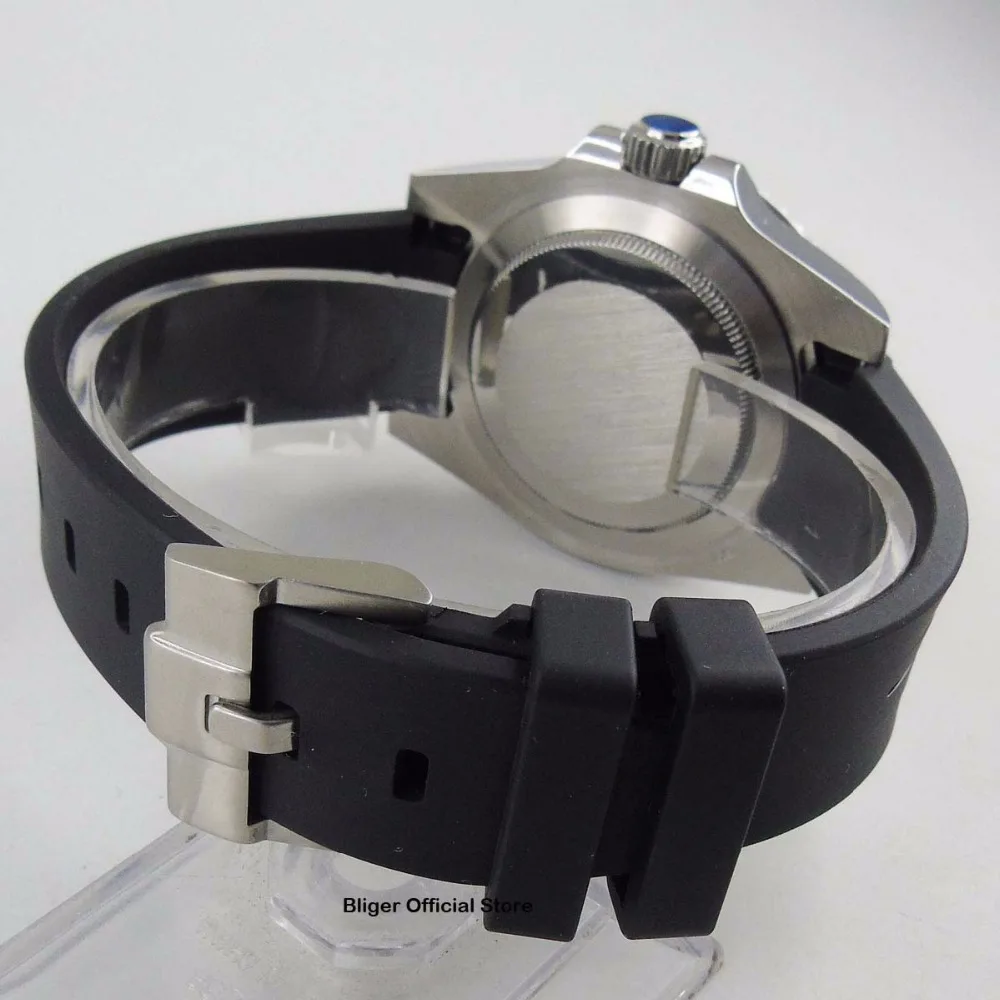 Модные стеклянные мужские часы 40 мм с автоподзаводом черный циферблат 21